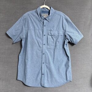 Duluth Shirt L Blue Short Sleeve Button Down Vented Stretch Outdoor Fishing